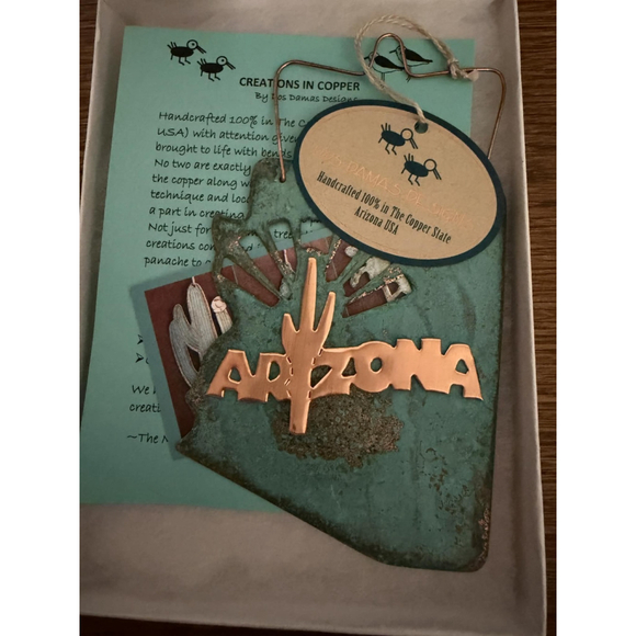Handcrafted Arizona Copper Ornament Dos Damas Designs Verdigris Patina USA Made - Picture 3 of 3